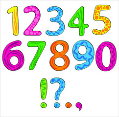 Colored numbers and punctuation marks. Kids Font