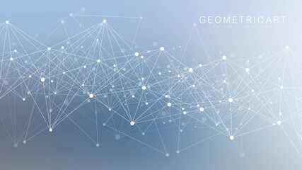 Geometric abstract background with connected line and dots. Structure molecule and communication. Big Data Visualization. Medical, technology, science background. Vector illustration.