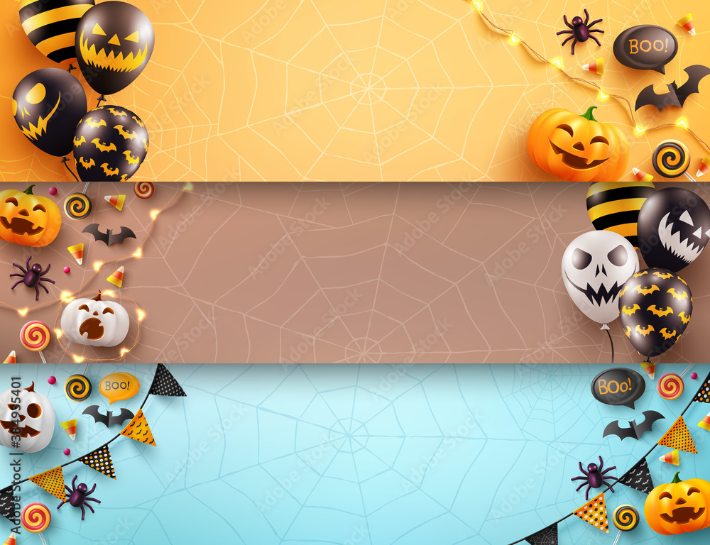 Wall mural set of halloween poster and banner template with scary air balloons and halloween element..blank ban