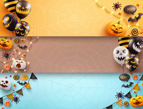 Set of Halloween poster and banner template with scary air balloons and halloween element..Blank banner for halloween concept.Website spooky or banner template