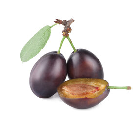 Fresh plums isolated on white background