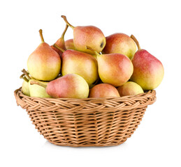 Pears in basket isolated on white background