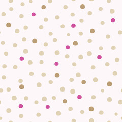 Vector cute small colorful polka dot seamless pattern on pink background. Christmas snow. Great for fabric, textile, nursery decoration, wrapping paper, scrapbooking. Surface pattern design.