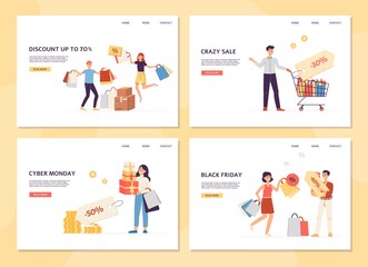 Set of landing pages templates of application for shoppers a vector illustration