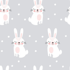 Seamless pattern with cute rabbit. Childish print. Vector