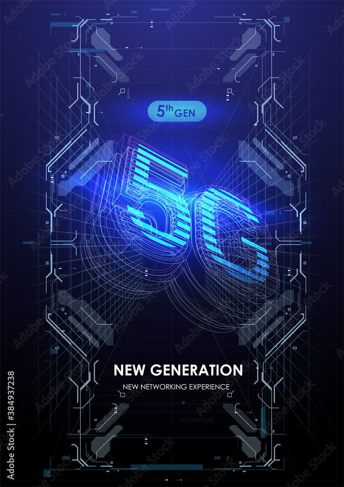 Poster wireless communication network, abstract image visual. cyber technology ai tech wire network futuris