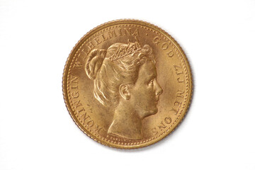 Pièce de 10 Gulden or sur fond blanc 