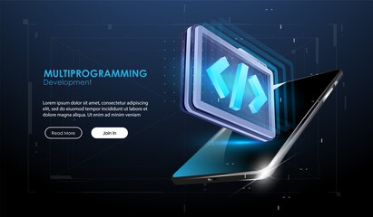 Development and software. Concept of programming, data processing. Internet education course degree vector illustration.