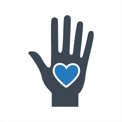 Manual therapy icon. Hand with heart icon
