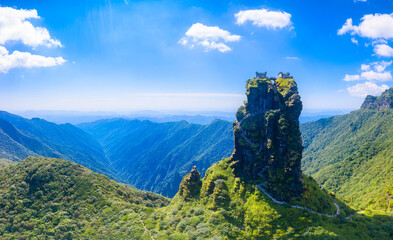 Naklejka premium Aerial view of Mount Fanjing, Tongren City, Guizhou Province, China