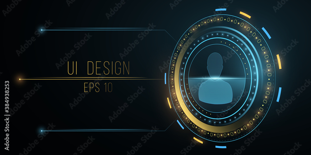 Poster futuristic ui design. scanning user data. glowing yellow and blue hud display. digital concept. high