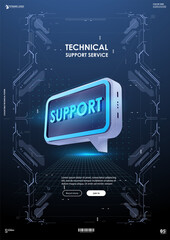 Technical support. Modern vector illustration futuristic style. Creative template with chat bubble in technical style.