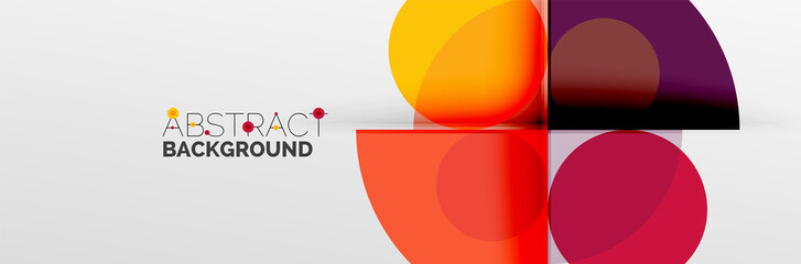 Bright color circles, abstract round shapes and triangles composition with shadow effects. Vector modern geometric design template