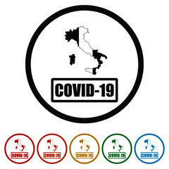 COVID-19 coronavirus outbreak in Italy ring icon, color set