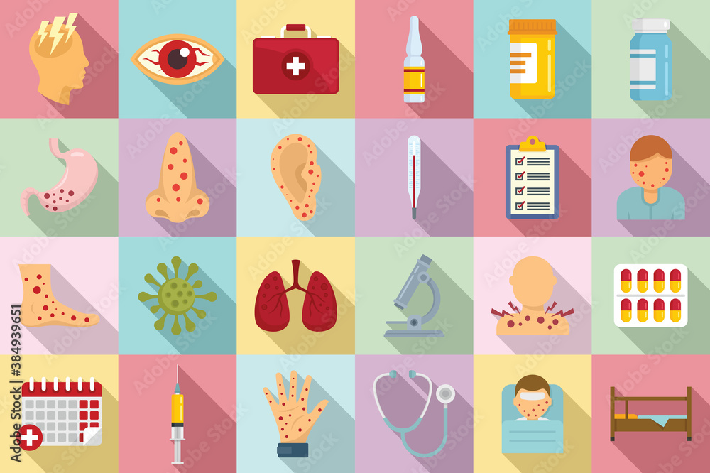 Poster measles icons set. flat set of measles vector icons for web design