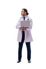 Young male doctor isolated on white