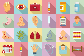 Measles icons set. Flat set of measles vector icons for web design
