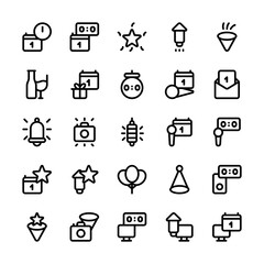 Set of Happy New Year outline style icon - vector