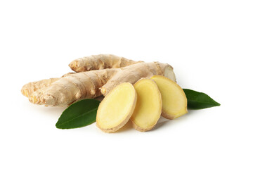 Fresh raw ginger isolated on white background