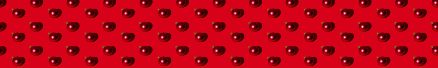 Red seamless background. Glitter bauble pattern. Christmas decor. Festive polka dot ornament. Round shimmering ball symmetrical minimalist design isolated on bright.