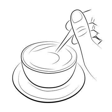 Hand stiring sugar in coffee or cappuccino close up. Vecto illustration