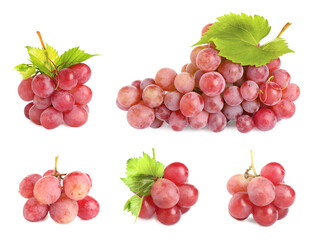 Set of fresh grapes on white background