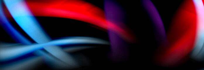 Dynamic motion abstract background. Color blurred stripes on black. Wave liquid lines poster. Vector illustration