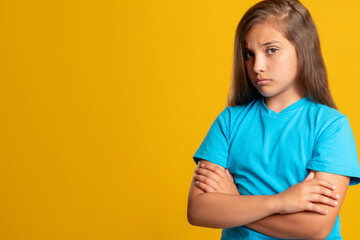 Disappointed child. Mistake regret. Disagreement contempt. Unfair punishment. Portrait of sad young...
