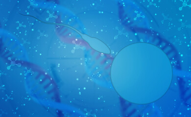 Obraz na płótnie Canvas Sperm and egg cell on scientific background. Medical technology background