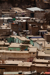 Close up scene of slum houses in Kabul city in Afghanistan
