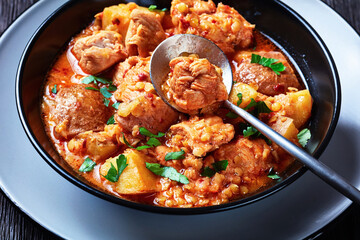 chicken arrabbiata stew with lentil and potato