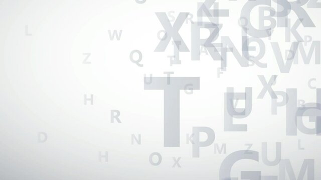 Abstract ABC Alphabet on white background, letters in transparency. 2D animation. Loop footage 4k