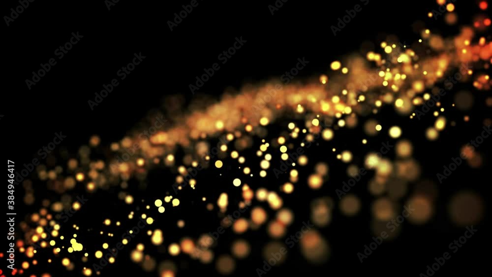 Aufkleber gold glowing particles flow in viscous liquid and bright glisten. science fiction. 4k 3d sci-fi back