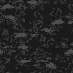 abstract seamless pattern with gray grunge texture.  geometric elements, scuffs on black background.