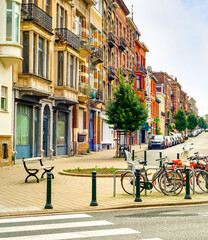 Fototapeta na wymiar Cityscape, street, bicycles, Brussels, Belgium