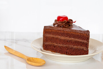 dessert snack chocolate cake arrangement flat lay style on background  white