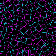 Abstract chaotic seamless pattern with geometric elements. Square with gradient on black background