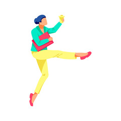 Happy businesswoman jumping up. Young woman celebrating success and victory, enjoying freedom. Happiness, rejoice and fun concept cartoon vector illustration isolated on white background