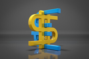 3d illustration of euro and dollar money icons on  gray isolated background. Currency exchange symbol, rising prices. Convert dollar to euro and back.