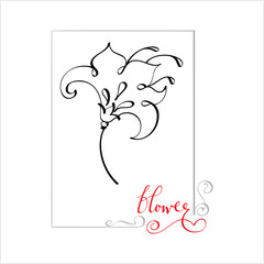 Flower Hand Drawn Pen Ink Style, Flower Word Handwritten Card