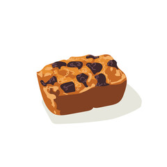 Raisin fruitcake dessert. Freshly baked sweet pastry, confectionery product flat vector illustration on white background