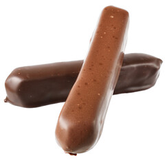 Chocolate marzipan bar with fruit filling isolated