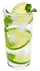 Mojito cocktail with lime and straw drinking isolated