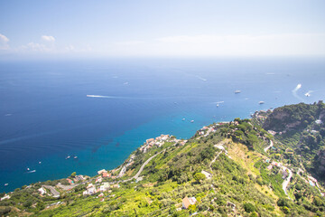 Fototapeta na wymiar Panoramic view to the Amalfi coast from the Villa Cimbrone, Italy