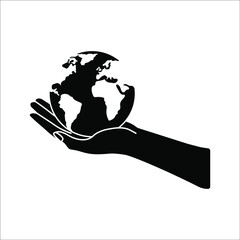 Globe and hand icon. Vector concept illustration for design
