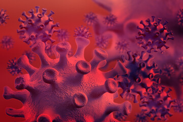 Naklejka premium Chinese coronavirus COVID-19 under the microscope. Abstract background, concept of quarantine pandemic infection