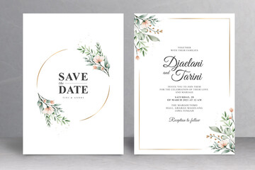 Wedding invitation card template with beautiful floral watercolor