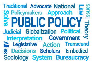 Public Policy Blue Word Cloud on White Background