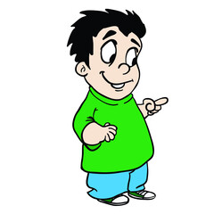 smiling boy pointing