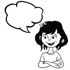 smiling girl with speech bubble black
